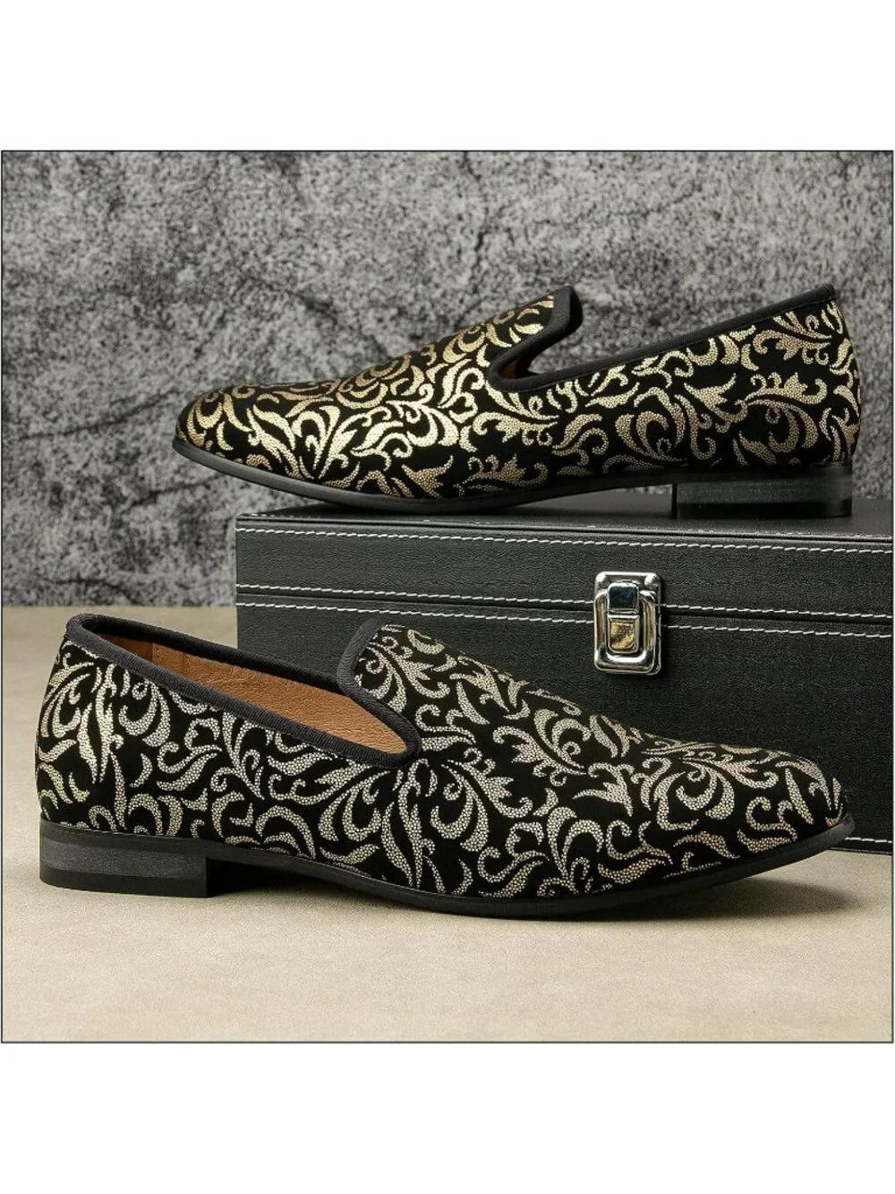 JITAI Men's Gold10 Rubber Loafers Embroidery Comfortable Wedding Prom Shoes
